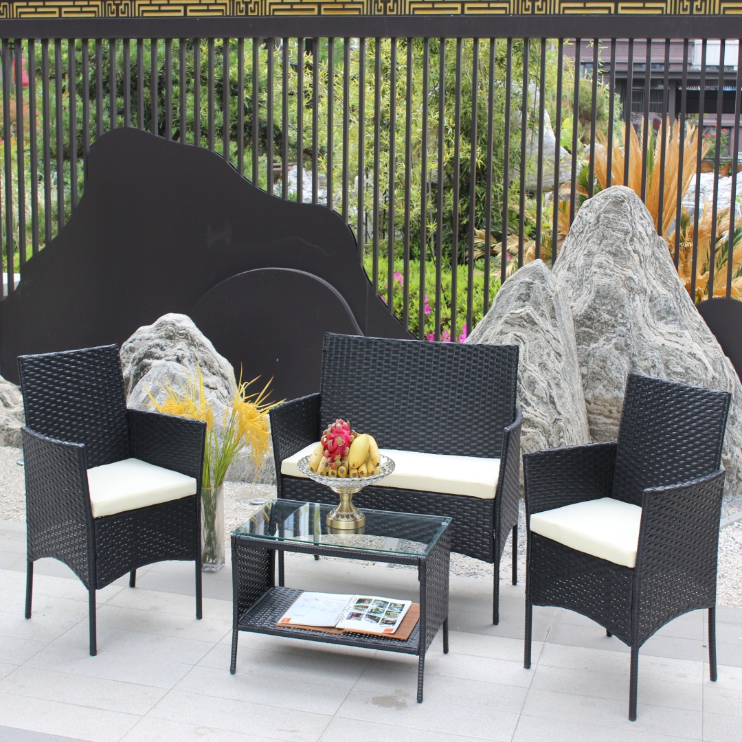 4 PC Rattan Patio Furniture Set Outdoor Patio